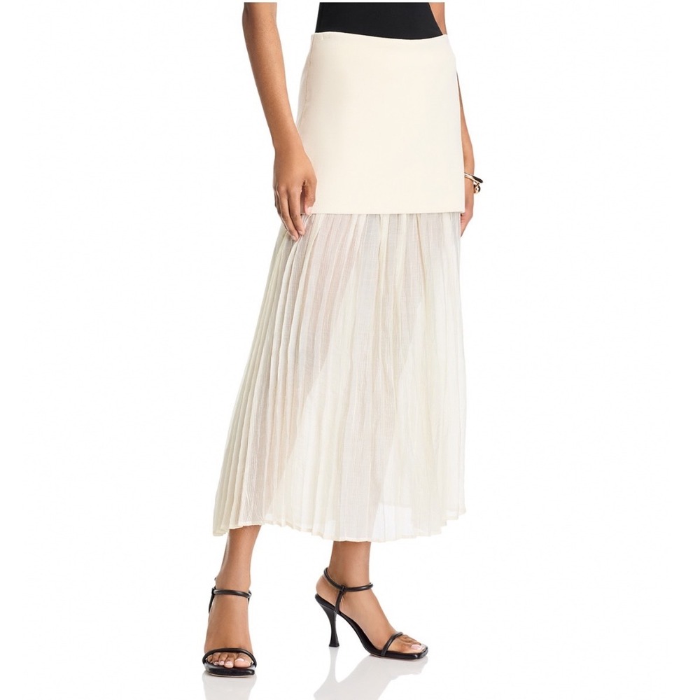 Steve Madden Malvina Skirt Marshmallow Cream Mixed Media Pleated Maxi XS NEW